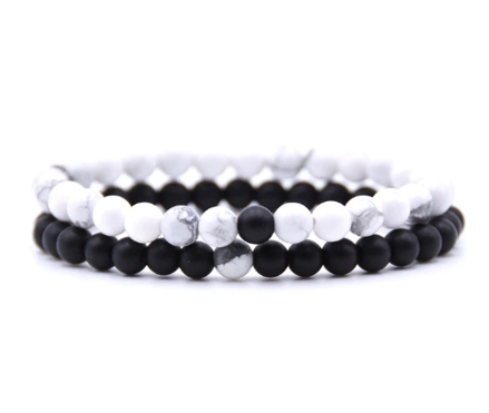 Náramok prírodný kameň set 2 ks - Onyx a Howlite